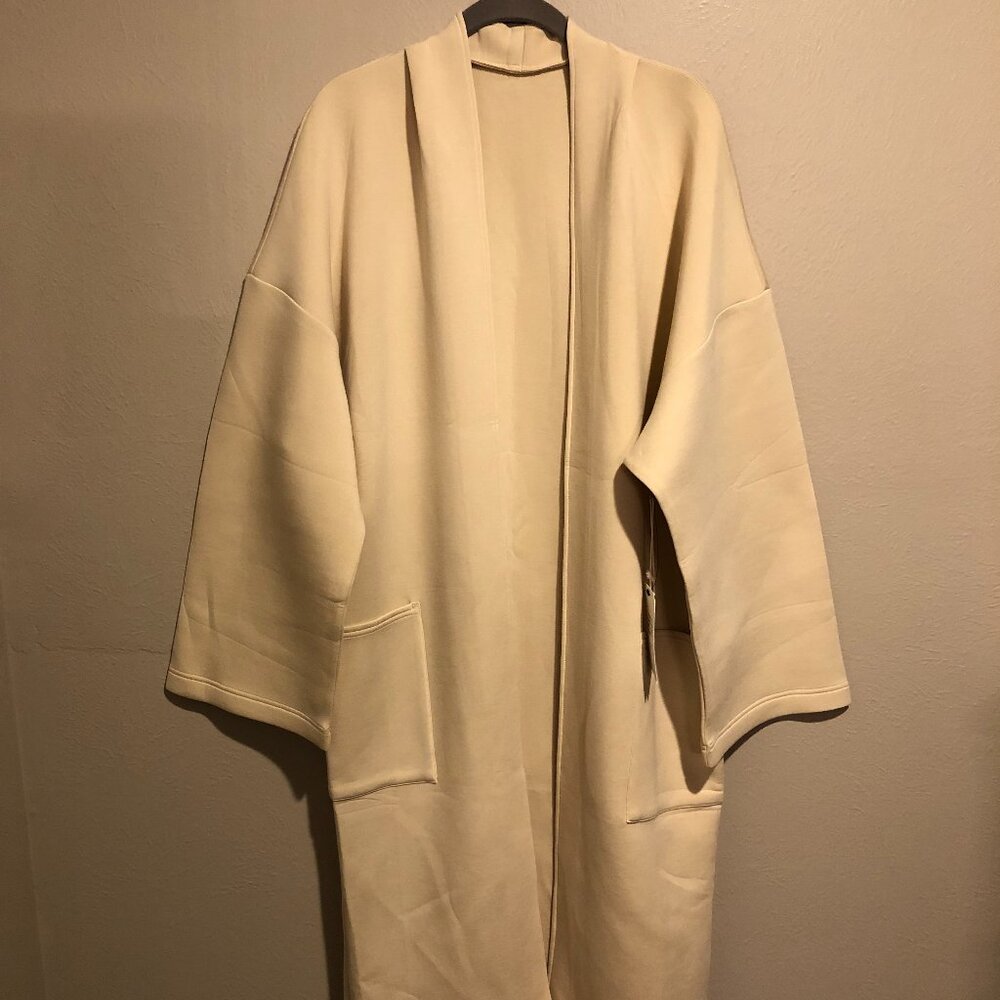 Leze The Label Kimono Long Line Duster Coat Women's L Cream Open Front